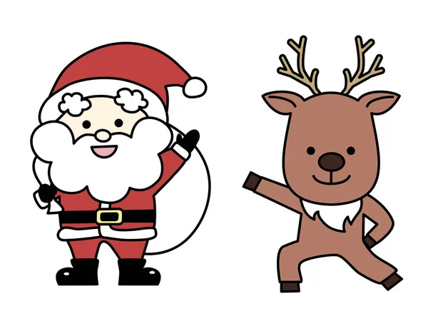 Niedliche Weihnachtsmänner Und Rentierfiguren Illustration Für Weihnachten Farbige Abbildungen Mit — Stockvektor