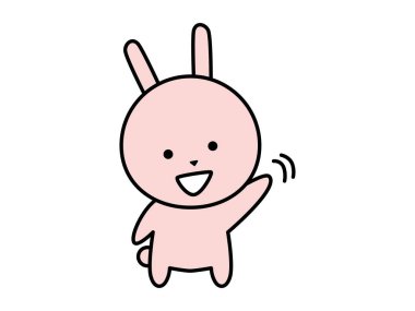 Sevimli bir tavşan, gülümseyip elini sallıyor.