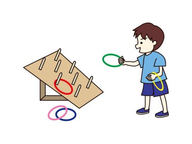 Vector illustration of a boy playing ring toss.