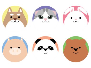 Animal face icon set. Round shape