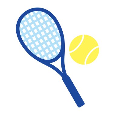 A simple illustration of a tennis racket and a ball. Sports items without people.