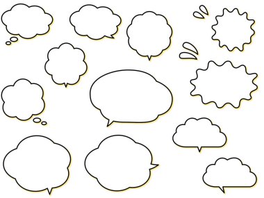 Cloud-shaped speech bubble set with yellow shadow. A pop and bright image speech bubble.