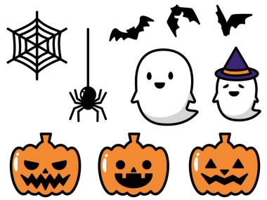 Halloween icon set with outline. Pop and cute illustrations.