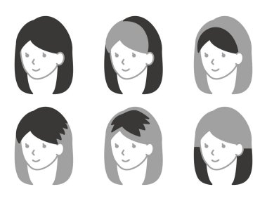Types of wigs for long hair. Simple monochrome face icon.