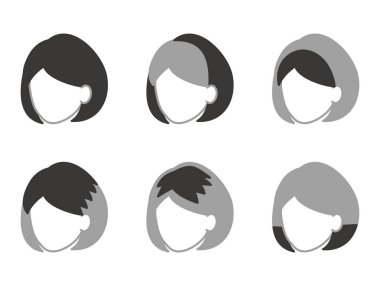 Types of wigs for medium hair. Faceless icon. Simple monochrome face icon.