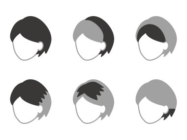Types of wigs for short hair. Faceless icon. Simple monochrome face icon