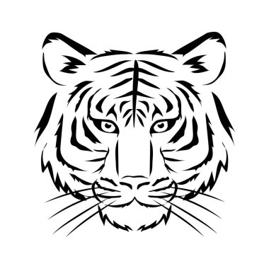 Vector illustration of a tiger's face facing forward. Black and white style. New Year's card material for the year of the tiger.