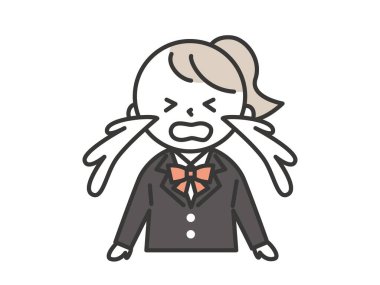 A female student crying with a lot of tears. Simple style illustrations with outlines. A female student wearing a blazer uniform.