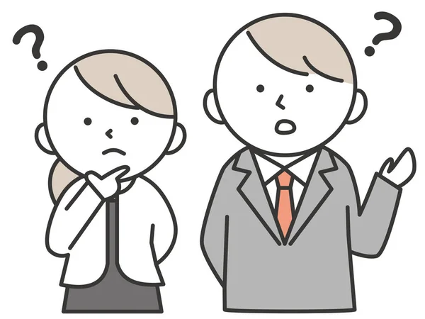 Couple Young Men Women Wearing Formal Dress Troubled Expression Question — Vector de stock