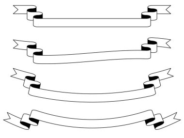 Bir dizi basit ve uzun monokrom başlık kurdelesi. Beyaz. Çeşitli eğrilerle metin girebilen kurdele.