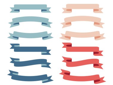 A set of simple title ribbons in pastel colors. light blue, pink, blue and red. Light colored ribbon frame for writing letters. clipart