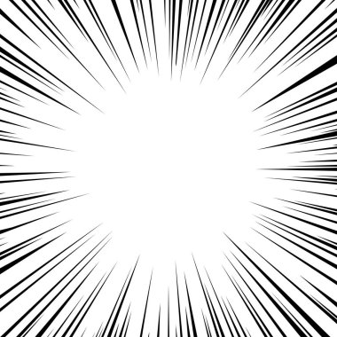 Merkeze odaklanan siyah doymuş çizgi. Çizgi film efekti çizili kare resimleme materyali.