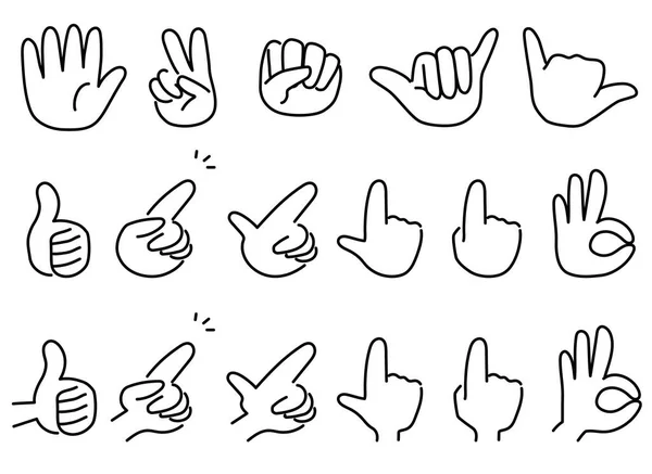 Various Hand Signs Monochrome Icon Set Hand Poses Pointing Sign — Stock Vector