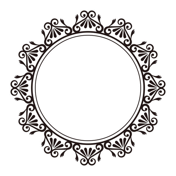 Monochrome circular antique decorative frame.