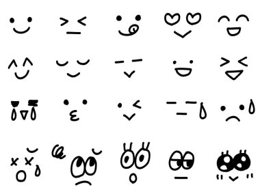 Çeşitli yüz ifadesi simgesi seti. Basit ve anlamlı duygu simgeleri