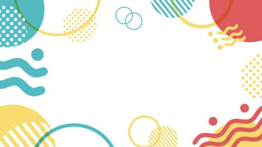 Renkli ve pop Memphis desenli arkaplan resimleme materyali. Parlak ve eğlenceli başlık çerçevesi