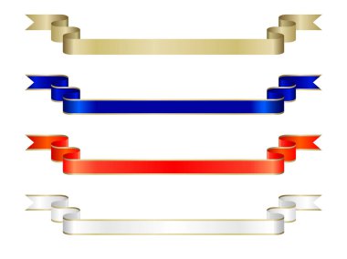 Altın kenarlı uzun, lüks unvan kurdeleleri koleksiyonu. Düz sancaklar altın, mavi, kırmızı ve beyaz.