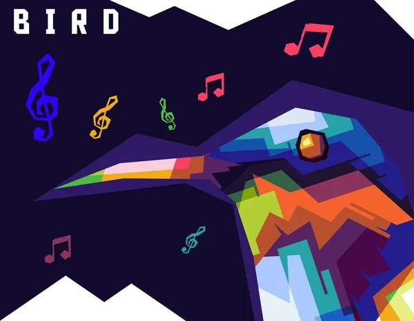 一只小鸟歌唱得甜甜的例证 彩色设计矢量风格Pop Art 设计插图Wpap Popart 酷酷矢量 — 图库矢量图片
