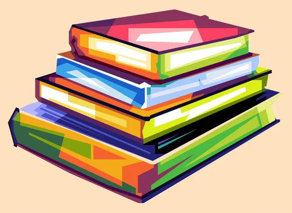Stacked Books Design Cartoon Wpap Popart Artwork Illustration Cool Color — Stock Vector