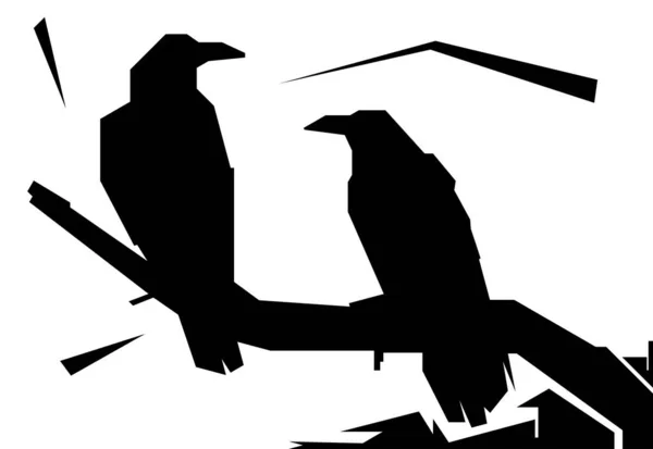 Σιλουέτα Από Δύο Κοράκια Grayscale Wpap Popart Εικονογράφηση Τέχνης Δροσερό — Διανυσματικό Αρχείο