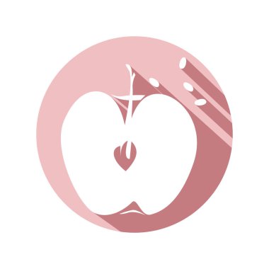 Bir elmanın vektör tasarımı ön tarafta uzun gölge tarzı minimalist vektör çizimi ile serin renklerle bölünmüş.