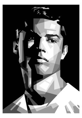 Siyah beyaz Cristiano Ronaldo tasarım çizimi wpap pop sanat vektörü, Siyah Arkaplan