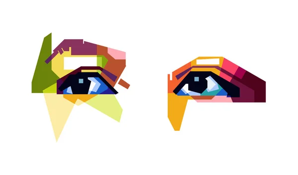 Illustrazione Disegno Entrambi Gli Occhi Che Guardano Illustrazione Colori Del — Vettoriale Stock