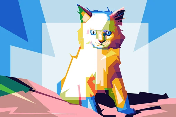 Χαριτωμένο Ζώο Γάτα Εικονογράφηση Σχέδιο Κινουμένων Σχεδίων Wpap Popart Εικονογράφηση — Διανυσματικό Αρχείο
