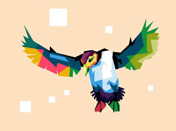 空飛ぶペンギンバード漫画のデザインイラストかっこいい色でポップアートのイラスト — ストックベクタ