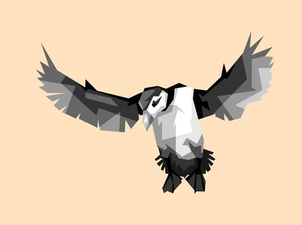 Illustration Design Pingouin Noir Blanc Volant Sur Fond Orange Avec — Image vectorielle