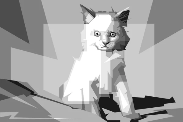 Χαριτωμένο Ασπρόμαυρο Σχέδιο Εικονογράφησης Γάτας Wpap Pop Art Vector Style — Διανυσματικό Αρχείο