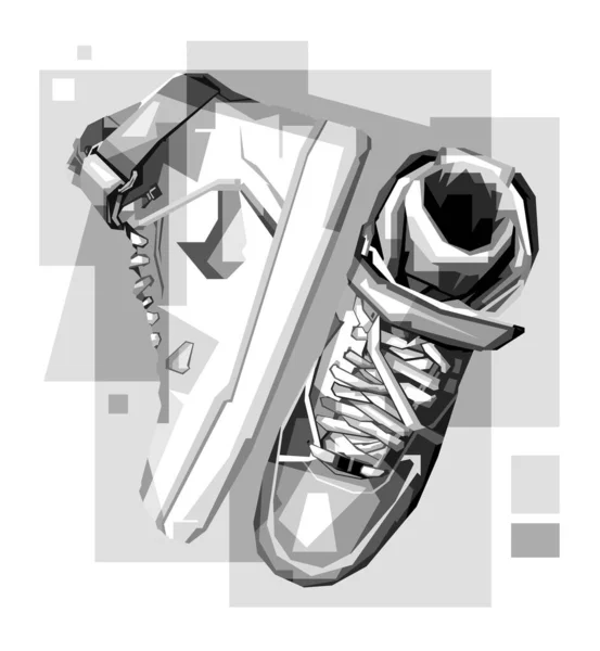 Niveaux Gris Deux Chaussures Fraîches Colorées Avec Illustration Popart Wpap — Image vectorielle