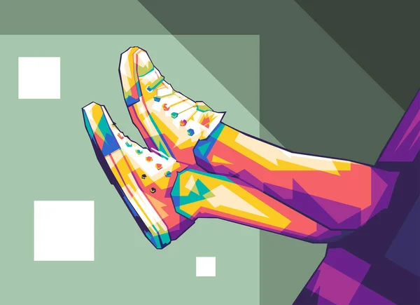 Illustration Design Deux Jambes Portant Popart Wpap Chaussures Colorées — Image vectorielle