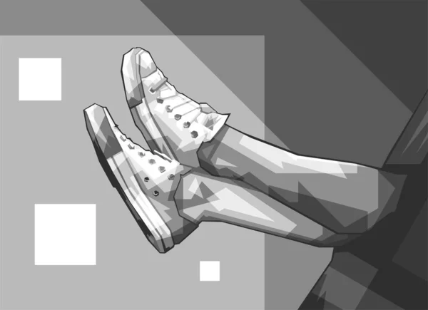 Illustration Design Deux Pieds Portant Des Chaussures Popart Noir Blanc — Image vectorielle