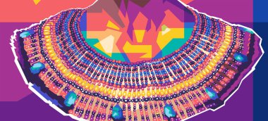 Renkli havalı Mısırlı kolye Popart wpap çizim vektör tasarımı