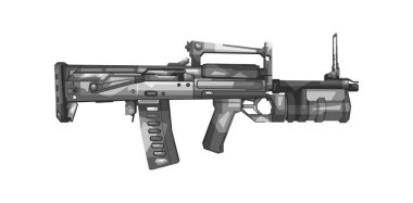 Siyah ve beyaz Bullpup saldırı tüfeği renkli wpap popart vektör çizimi tasarımı
