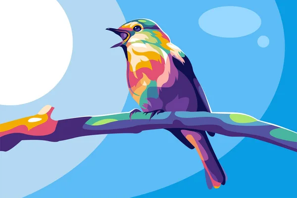 Çizim tasarımı Güzel Kuş Dal üzerine tünemiş renkli vektör wpap popart