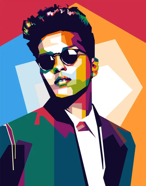 Renkli Bruno Mars Şarkıcı Grubu illüstrasyon tasarımı, WPAP Popart style