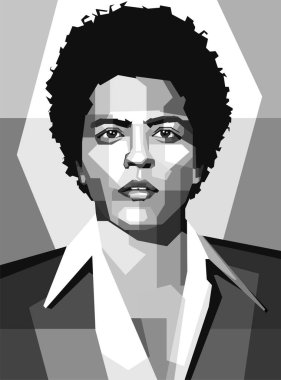 Black White Colorful Bruno Mars Vocalist illustration design, WPAP Popart style