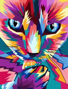 Black and white vector wpap popart cat licking illustration design
