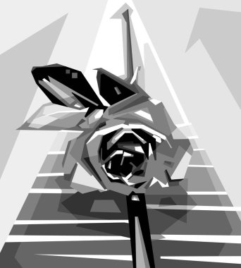 Black and white rose flower illustration design in popart wpap vector style