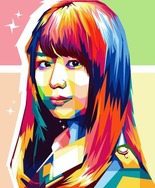 Japanese Girl Short Hairstyle Wpap Popart Vector Illustration Dark Background — Stock Vector