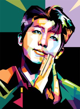 Koyu arkaplanda Koreli şarkıcı popart wpap illüstrasyon tasarımı