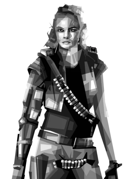 Kvinna Soldat Popart Wpap Illustration Design Med Abstrakt Bakgrund — Stock vektor