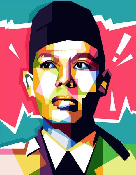 Indonesischer Nationalheld Wpap Popart Illustration Design Mit Abstraktem Hintergrund — Stockvektor