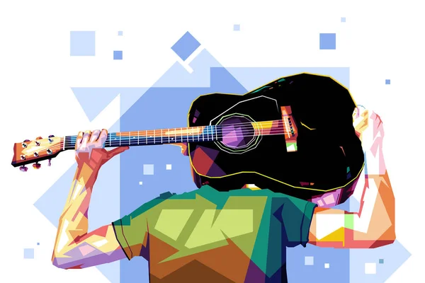Ramasser Guitare Popart Wpap Vecteur Illustration Design Avec Fond Abstrait — Image vectorielle