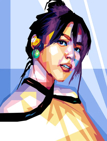 印度著名歌手 艺术家Isyana Sarasfatih在抽象背景下的彩色Wpap矢量插图设计 — 图库矢量图片