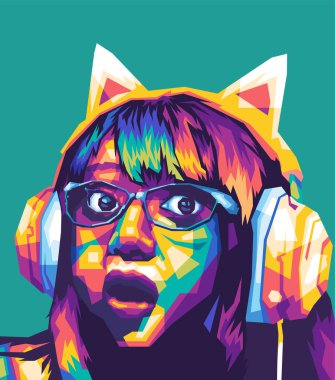 Sarah viloid komik yüz wpap vektör popart renkli çizim tasarımı soyut arkaplan