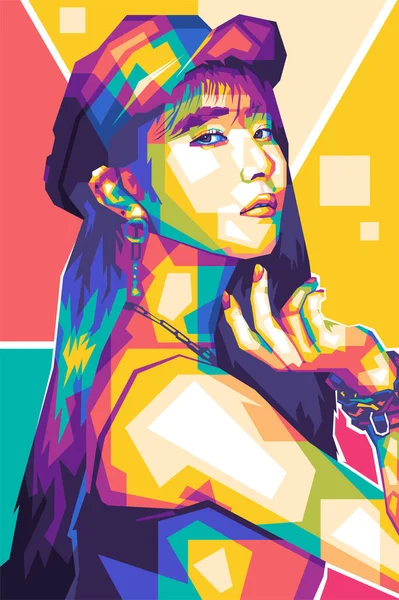 Όμορφη Κορεάτης Καλλιτέχνης Wpap Διάνυσμα Popart Πολύχρωμο Σχέδιο Εικονογράφησης Αφηρημένη — Διανυσματικό Αρχείο