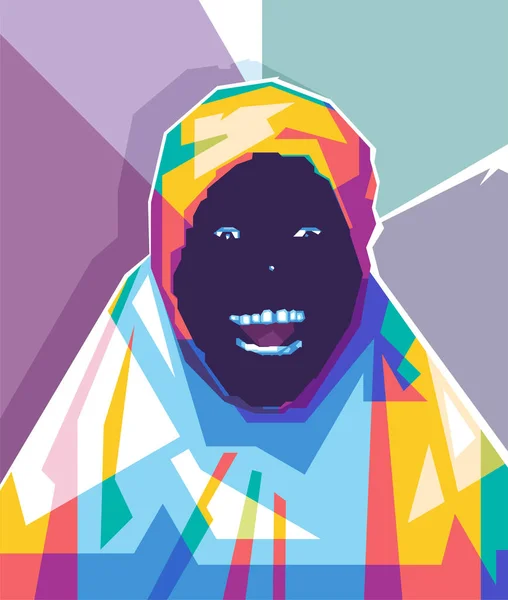 Przerażające Twarz Hidżab Kolorowy Projekt Wpap Popart Wektor Ilustracja Abstrakcyjnym — Wektor stockowy